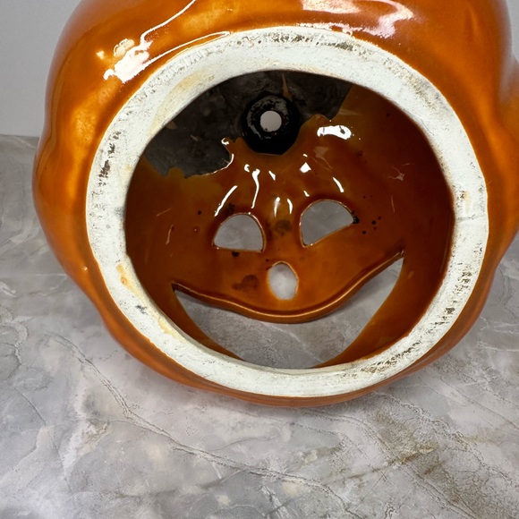 Vintage UPCO USA Ceramic Pumpkin Orange JACK-O-LANTERN Halloween  6.5” Pottery - Picture 7 of 9